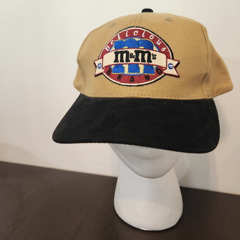 Vintage Delicious M&M's Brand Baseball Ball Cap. Tan and Black.